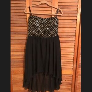 Black sequin Hi-Lo evening dress